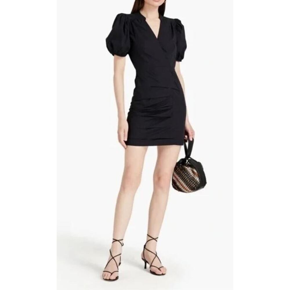 bba&sh Womens Short Balloon Sleeve V-Neck Cotton Come Dress XS in Black $335